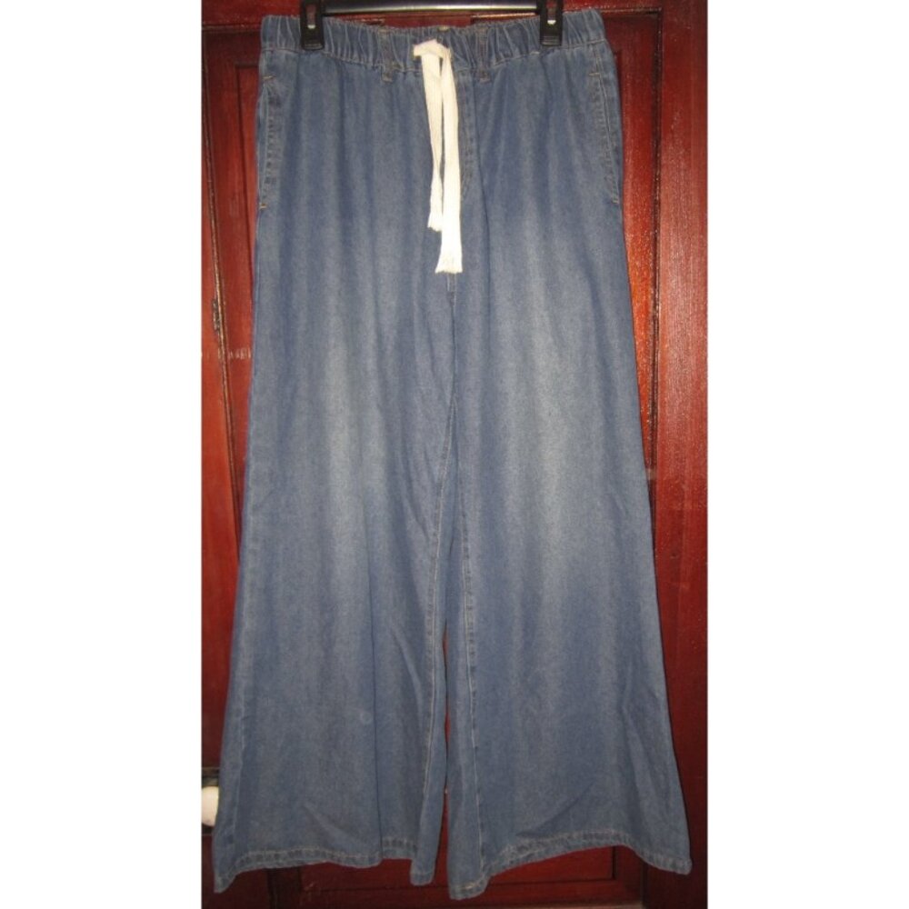 Cider XL Leslie Jeans Pants Wide Baggy Elastic Tie Waist Pull On Blue High Rise